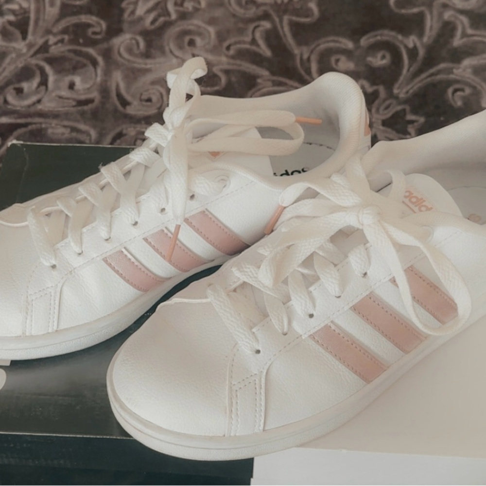 Adidas White and Pink Classic Sneakers